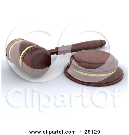 Clipart Illustration of a Wooden Judge Or Auctioneer Gavel Resting On A White Surface by KJ Pargeter