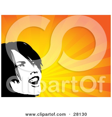 Clipart Illustration of a Black And White Woman Yelling Over A Bursting Background by KJ Pargeter