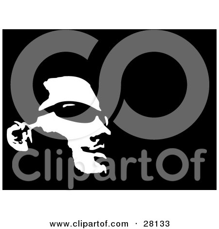 Clipart Illustration of a Man's Face In Black And White, With Shades Over His Eyes by KJ Pargeter