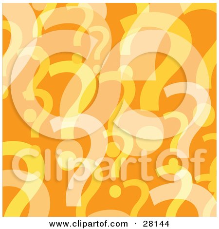 Clipart Illustration of a Background Of Yellow And White Question Marks Over Orange by KJ Pargeter