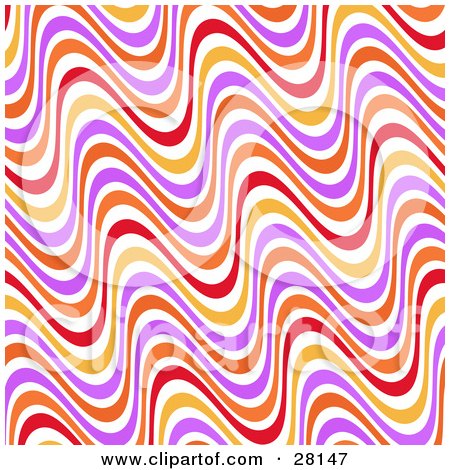 Clipart Illustration of a Background Of Wavy Orange, Purple, Red, Yellow And White Lines by KJ Pargeter