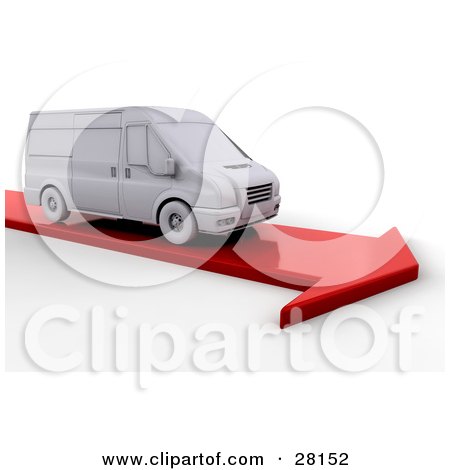Clipart Illustration of a White Delivery Van Driving On A Red Arrow Road by KJ Pargeter