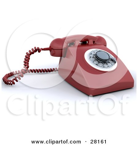 Clipart Illustration of a Red Rotary Landline Desk Phone by KJ Pargeter