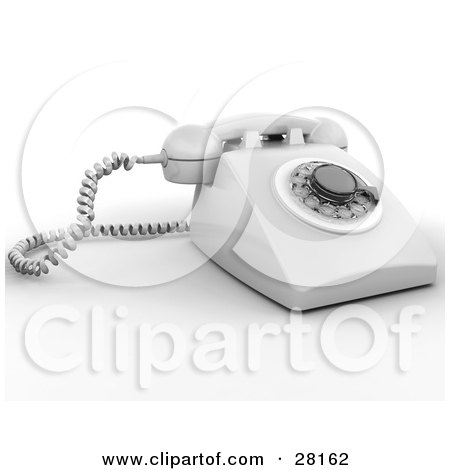 Clipart Illustration of a White Rotary Landline Desk Phone by KJ Pargeter