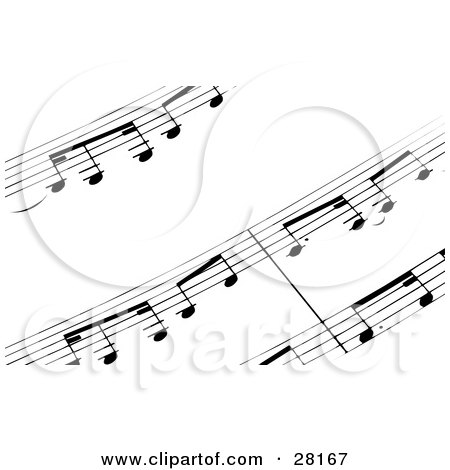 Clipart Illustration of a Closeup Of Sheet Music With Notes In Black And White by KJ Pargeter