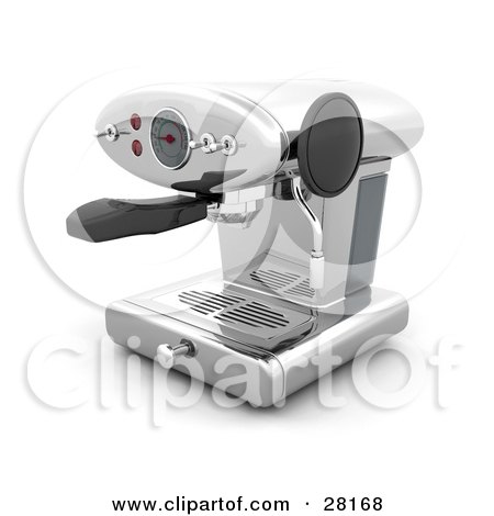 Clipart Illustration of a Chrome Espresso Maker Machine Over A White Background by KJ Pargeter