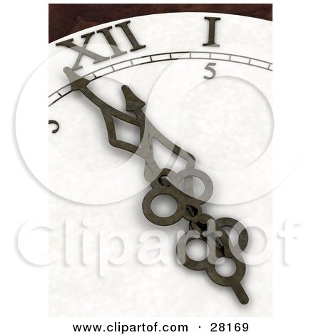 Clipart Illustration of Clock Arms And Hands Pointing To A Few Minutes Before Midnight On New Years Eve by KJ Pargeter