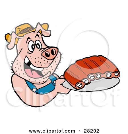 Hillbilly Pig In Overalls, Eating Ribs Posters, Art Prints