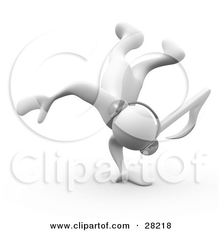 Clipart Illustration of a White Person With A Music Note Head, Listening To Tunes Through Headphones And Break Dancing, Balancing On His Hand by 3poD