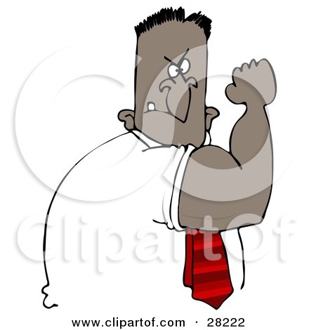 Clipart Illustration of a Tough Strong Black Man Flexing His Big Arm Muscles And Flashing A Mean Face by djart
