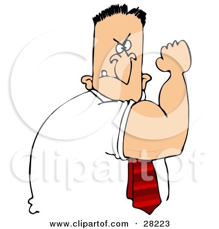 Clipart Illustration of a Tough Strong White Man Flexing His Big Arm Muscles And Flashing A Mean Face by djart