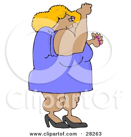 Clipart Illustration of a Strong And Muscular Blond Body Builder Woman Wearing A Dress And Heels And Flexing Her Muscles by djart