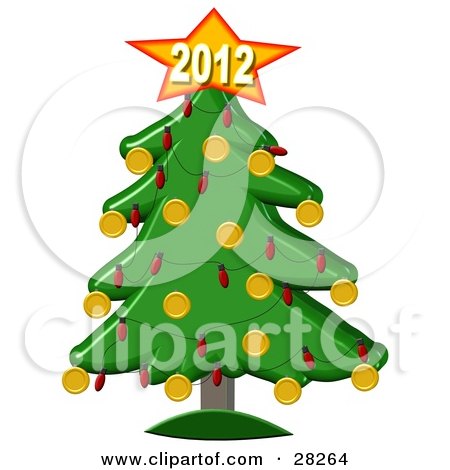 Clipart Illustration of a Golden New Year Of 2012 On Top Of A Christmas Tree by djart