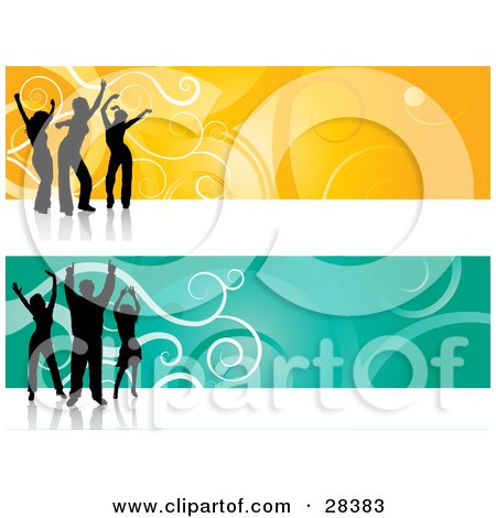 Clipart Illustration of Green And Yellow Website Header Banners With Vines And Dancers by KJ Pargeter