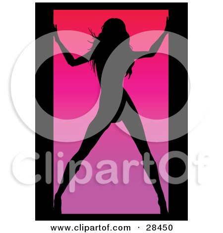 Clipart Illustration of a Sexy Black Silhouetted Woman Posing In A Doorway, Over A Pink Background by KJ Pargeter