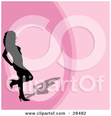 Clipart Illustration of a Black Silhouetted Woman In Heels, Standing On A Pink Background With A Circle by KJ Pargeter