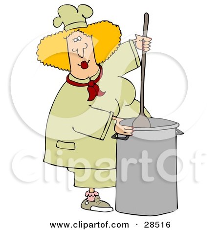 Clipart Illustration of a Blond White Culinary Chef Woman Mixing A Pot Of Food In A Kitchen by djart