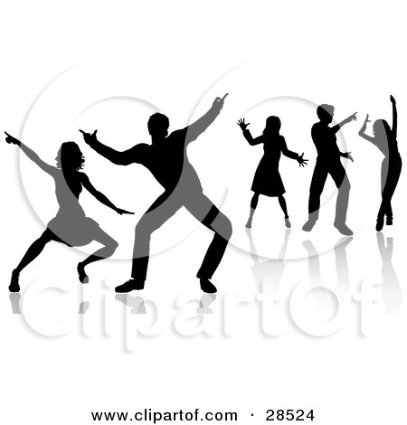 Clipart Illustration of People Dancing, Silhouetted With Reflections by KJ Pargeter