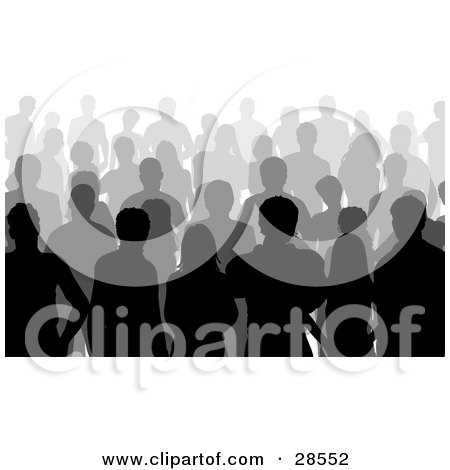 Clipart Illustration of Rows Of Silhouetted People In A Crowded Audience by KJ Pargeter