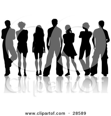 Clipart Illustration of Seven Men And Women Silhouetted In Black, With ...