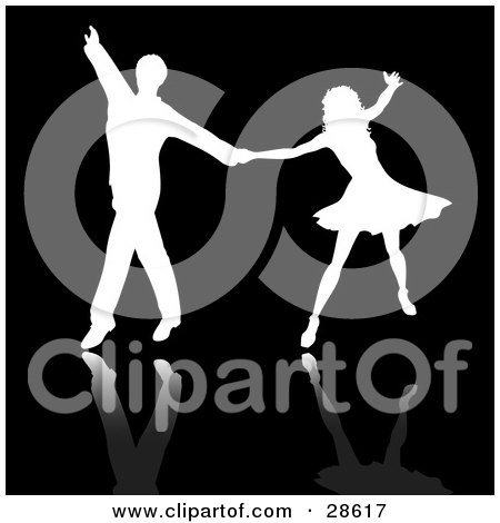Clipart Illustration of a White Silhouetted Couple Ballroom Dancing On A Black Background by KJ Pargeter