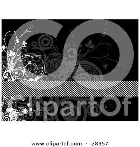 Clipart Illustration of a Diagonal Striped Bar Spanning A Black Background With Gray Circles And White Vines by KJ Pargeter