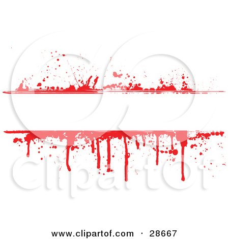 Clipart Illustration of a Blank Text Bar Bordered With Red Blood Splatters And Drips Over White by KJ Pargeter