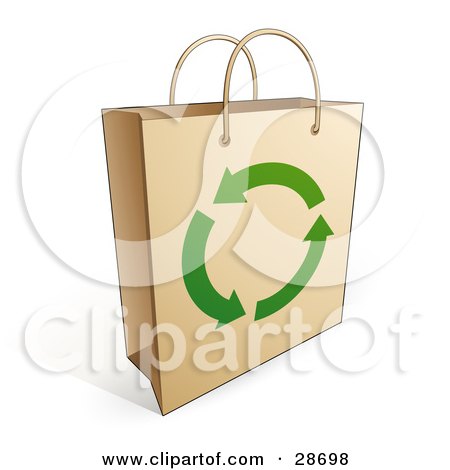 Clipart Illustration of a Brown Paper Shopping Bag With Handles And Green Recycle Arrows On The Front by beboy