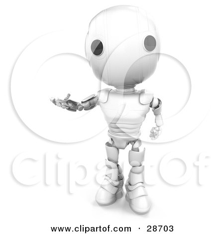 Clipart Illustration of a Friendly White AO-Maru Robot Holding One Hand Out While Gesturing by Leo Blanchette