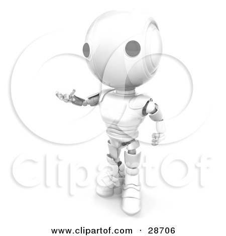 Clipart Illustration of a White AO-Maru Robot Standing And Gesturing With His Hands by Leo Blanchette