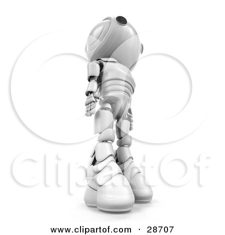 Clipart Illustration of a White AO-Maru Robot Towering Above, Looking Upwards, View From Below by Leo Blanchette