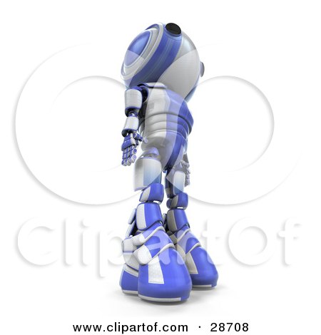 Clipart Illustration of a Blue AO-Maru Robot Towering Above, Looking Upwards, View From Below by Leo Blanchette