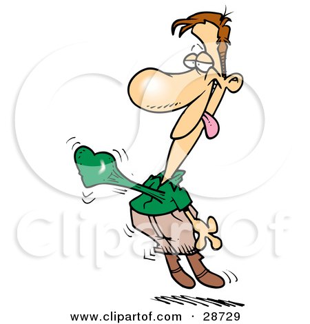Clipart Illustration of a Smitten Love Struck Caucasian Man With His Heart Pounding Out Of His Chest, Floating In The Air With His Tongue Hanging Out by toonaday