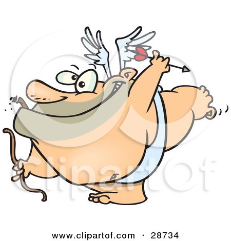 Clipart Illustration of a Gross, Chubby Cupid Smoking A Cigar While Flying With A Bow And Arrow by toonaday