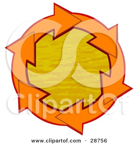 Clipart Illustration of a Circle Of Orange Arrows Around Orange Rippling Water by djart