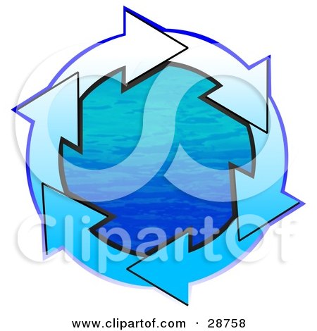 Clipart Illustration of a Circle Of Gradient White And Blue Arrows Around Blue Water by djart