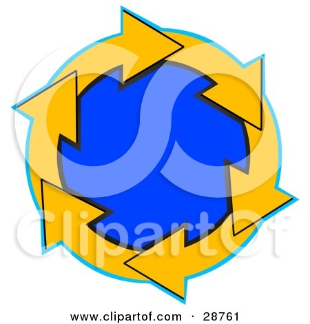 Clipart Illustration of a Circle Of Yellow Arrows Around A Blue Center by djart