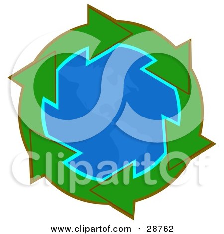 Clipart Illustration of a Circle Of Green Arrows Around The American Continents On Planet Earth by djart