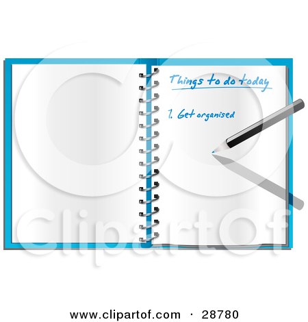 Clipart Illustration of a Pen Writing An Organized To Do List In An Open Spiral Notebook by elaineitalia
