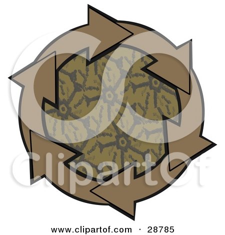 Clipart Illustration of a Circle Of Brown Arrows Around A Patterned Center by djart