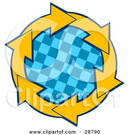 Clipart Illustration of a Circle Of Yellow Arrows Around A Blue Checkered Center by djart