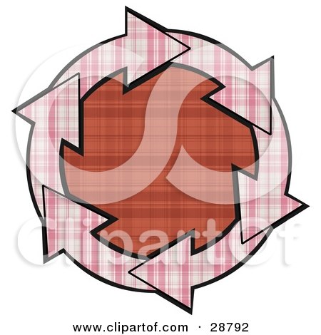 Clipart Illustration of a Circle Of Pink Plaid Arrows Around A Red Plaid Center by djart