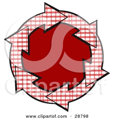 Clipart Illustration of a Circle Of Red And White Plaid Arrows Around A Solid Red Center by djart