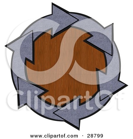 Clipart Illustration of a Circle Of Blue Denim Arrows Around A Wood Grain Center by djart