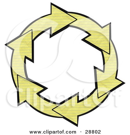 Clipart Illustration of a Circle Of Yellow Lined Notebook Paper Arrows Around A White Center by djart