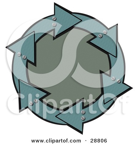 Clipart Illustration of a Circle Of Metal Teal Arrows With Bolts, Around A Textured Green Center by djart