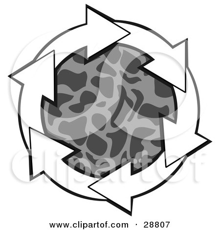 Clipart Illustration of a Circle Of White Arrows Around A Patterned Gray Center by djart