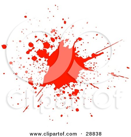 Clipart Illustration of a Big Red Blood Splatter On A White Background by KJ Pargeter