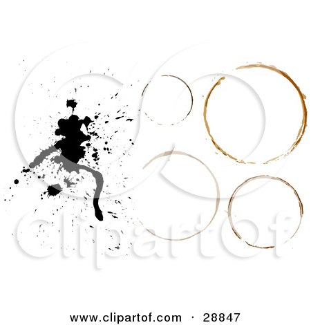 Clipart Illustration of a Black Ink Stain With Four Circular Stains, On A White Background by KJ Pargeter