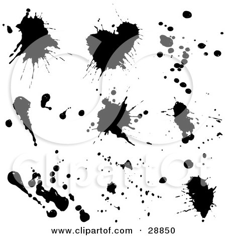 Clipart Illustration of a Black And White Collection Of Black Ink Splatters by KJ Pargeter